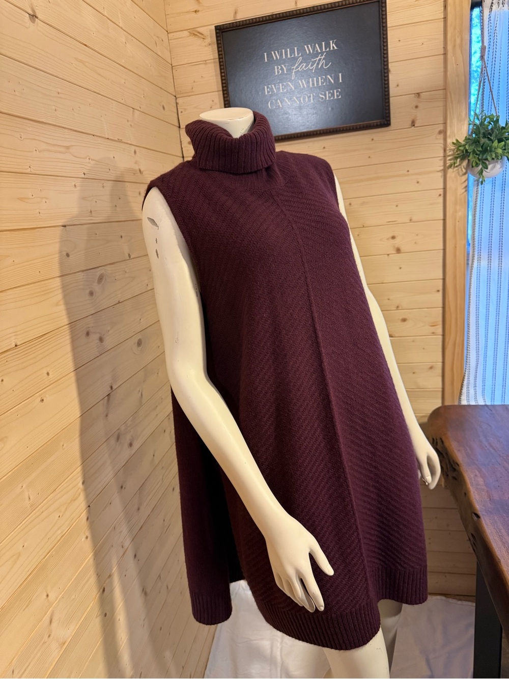 Sleeveless Turtleneck Knit Tunic Sweater - Plum